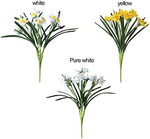 2Pcs Artificial Daffodils Silk Branches 23inch Spring Faux Floral Arrangement