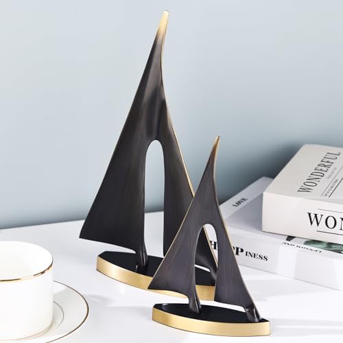 Black Gold Sailboat Sculpture for Home Office Decor