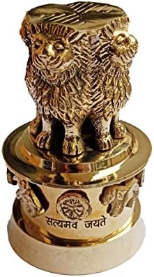 PARIJAT HANDICRAFT Brass Ashok Stambh Pillar with Four Lions Statue
