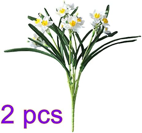 2Pcs Artificial Daffodils Silk Branches 23inch Spring Faux Floral Arrangement