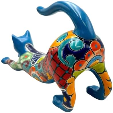 Talavera Cat Stretching Mexican Pottery Vase 1