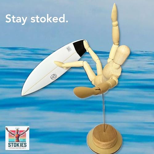 The Stokies 8 Inch Wooden Surf Figure with Real Shortboard