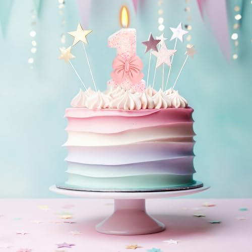 ElekFX Birthday Candle - Pink Glitter Bowknot 1 Year Old