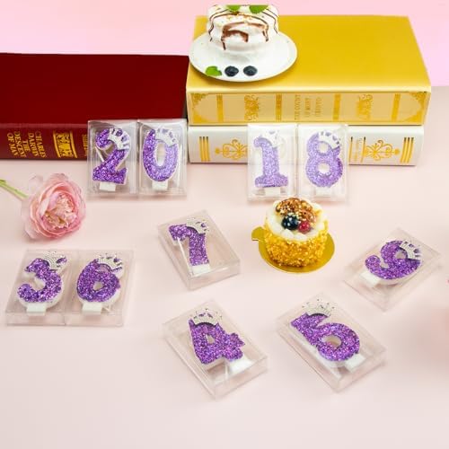 Purple Crown Glitter Number 7 Birthday Candle