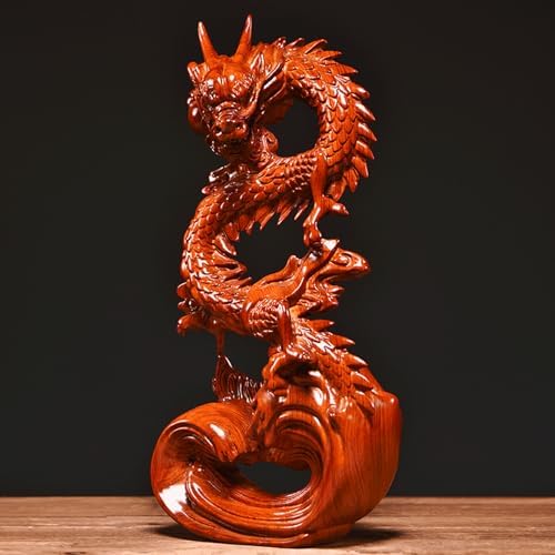 Feng Shui Dragon Statue - 7 Inch Red Wooden Ornament