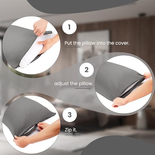 EVOLIVE Soft Brushed Microfiber Pillow Covers 21x54 Pack of 2 Black Zipper Closure