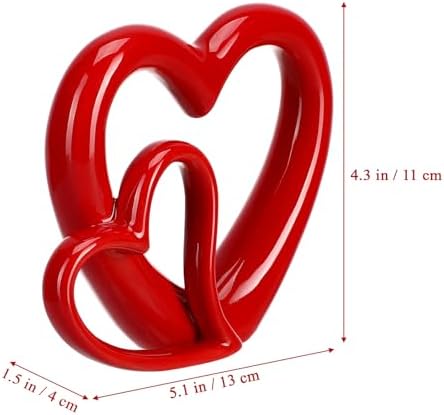 HOMSFOU Red Heart Figurine Ceramic Statue Wedding Decor 1
