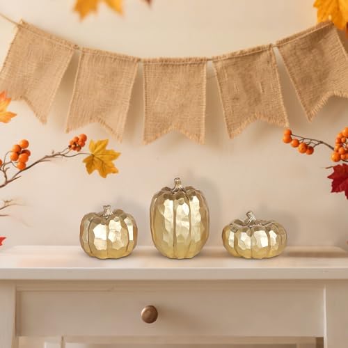 Winemana 3 Pack Gold Artificial Pumpkins for Fall Decorations