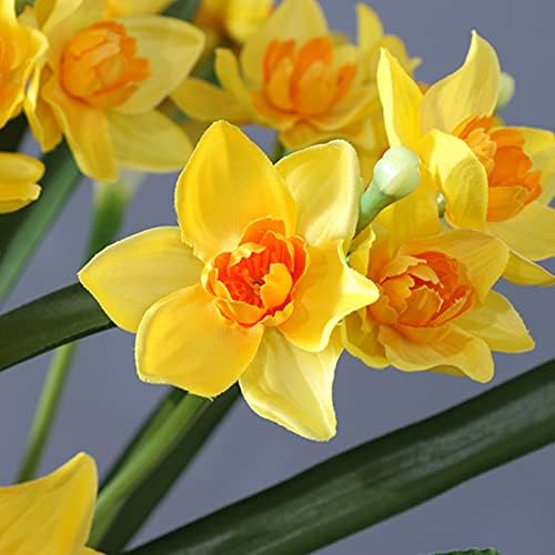 2Pcs Artificial Daffodils Silk Branches 23inch Spring Faux Floral Arrangement