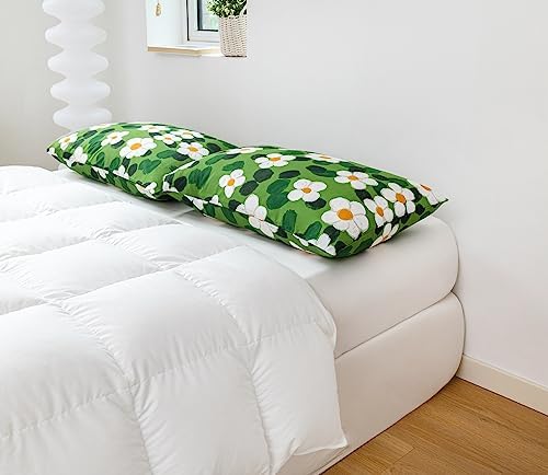 YuHeGuoJi Green White Pillow Cases Set of 2 Queen Size