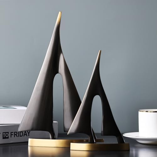 Black Gold Sailboat Sculpture for Home Office Decor