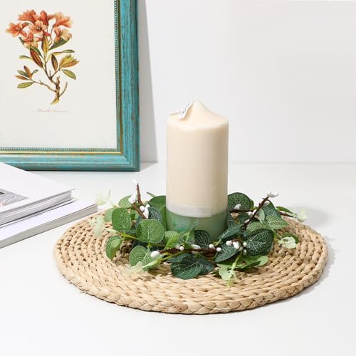 Kisangel Eucalyptus Candle Rings 4pcs Wreaths Decor