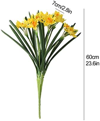 2Pcs Artificial Daffodils Silk Branches 23inch Spring Faux Floral Arrangement