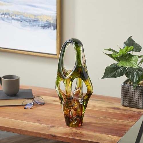 Deco 79 Modern Abstract Glass Sculpture with Amber Accents