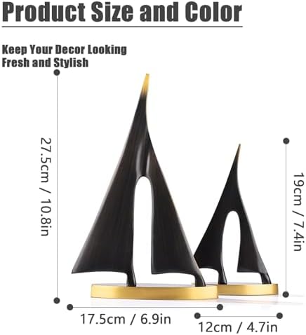 Black Gold Sailboat Sculpture for Home Office Decor