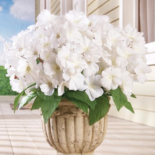 Collections Etc Artificial Impatiens Bush Set of 3 White