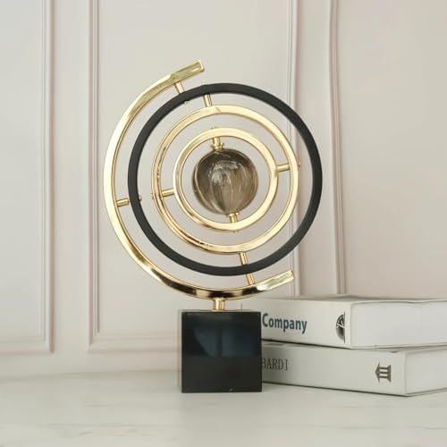 Modern Spiral Sculpture with Globe Black and Gold