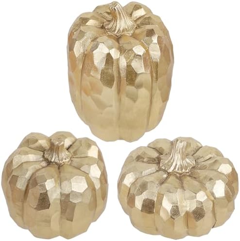 Winemana 3 Pack Gold Artificial Pumpkins for Fall Decorations
