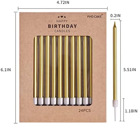 PHD CAKE Gold Long Thin Birthday Candles for Special Occasions