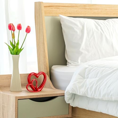 HOMSFOU Red Heart Figurine Ceramic Statue Wedding Decor 1