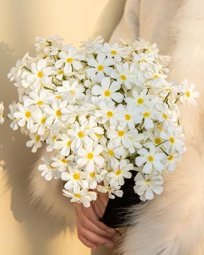 DuHouse Artificial White Daisy Flowers 5 Bundles