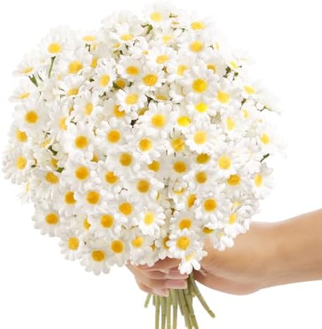 Serwalin 24 Pcs Silk Daisy Artificial Flowers White