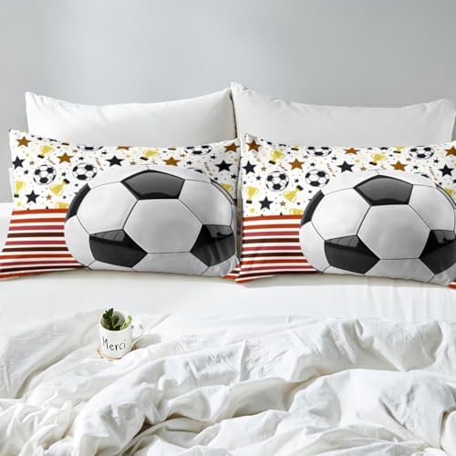 Manfei Soccer Fitted Sheet Queen Football Patchwork Bed Set