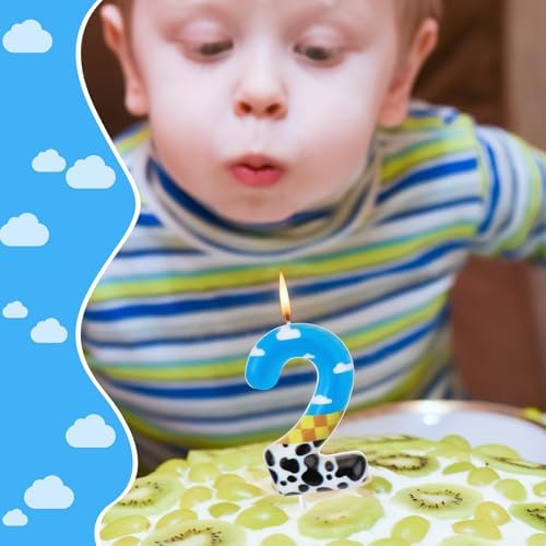 Blue Sky and White Cloud Cow Number 2 Birthday Candle