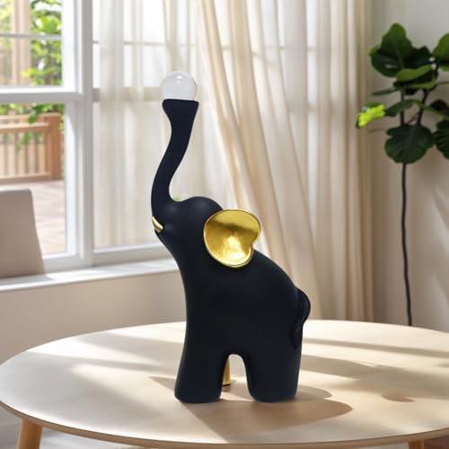 Handcrafted Black Elephant Statue with Golden Ears Crystal Ball
