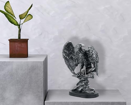10 Inch Resin Eagle Statue with Antique Silver Accent