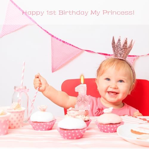 ElekFX Birthday Candle - Pink Glitter Bowknot 1 Year Old