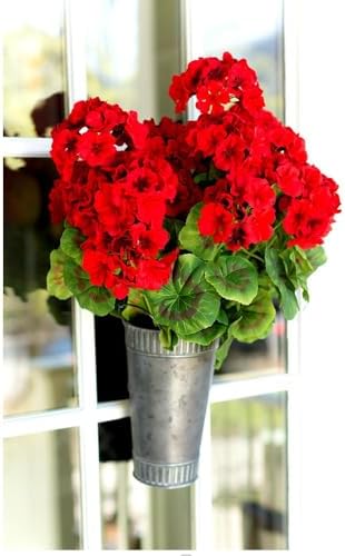 Artificial Geranium Silk Flower Bush Red 19 Inches Set of 2