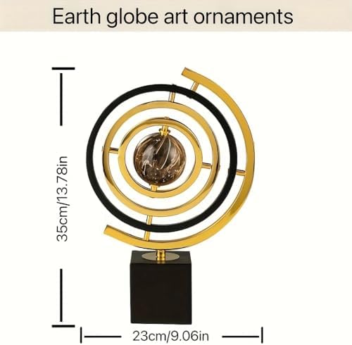 Modern Spiral Sculpture with Globe Black and Gold