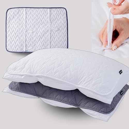 250TC Quilted Cotton Pillow Cover - Adjustable Band Hypoallergenic WhiteDark Gray