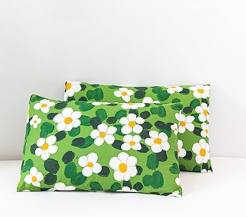 YuHeGuoJi Green White Pillow Cases Set of 2 Queen Size