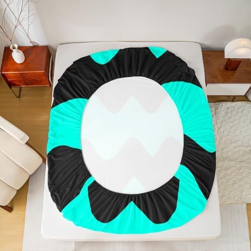 Manfei Geometric Fitted Sheet Set Queen Size Teal Black Microfiber