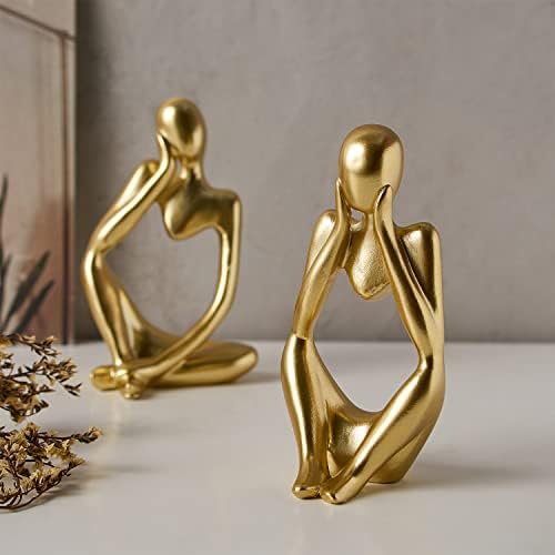 FJS Gold Thinker Statues Set of 3 Modern Art Decor