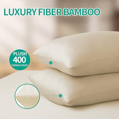 Zaizaihome Queen Pillow Protectors 2 Pcs Zippered Bamboo Viscose Beige