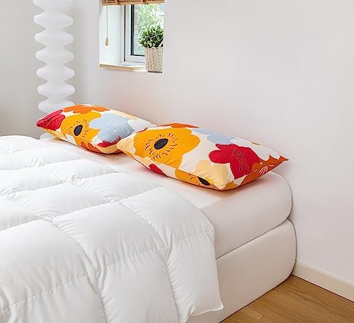 SUSYBAO Queen Pillowcases Set of 2 Orange Flower Print