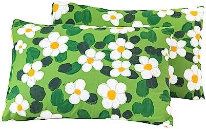 YuHeGuoJi Green White Pillow Cases Set of 2 Queen Size
