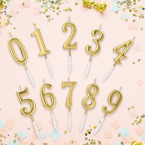 Beanlieve 10-Piece Numeric Birthday Candles - Champagne Gold