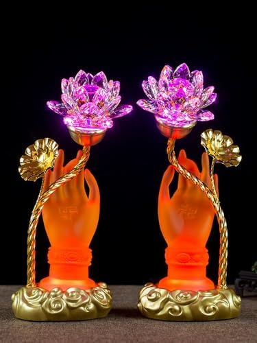 Crystal Lotus Lamp with Yellow Light for Home Dcor