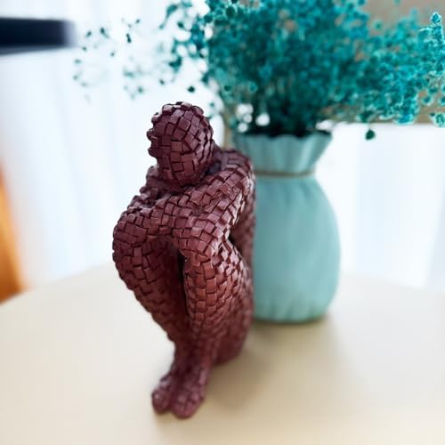 Abstract Mosaic Resin Sculpture Thinker Figurine Red