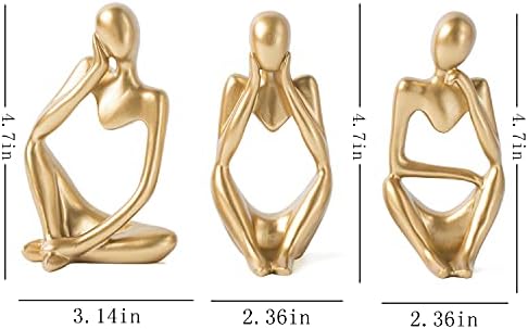 FJS Gold Thinker Statues Set of 3 Modern Art Decor
