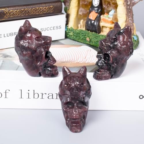 217 Inch Garnet Crystal Skull Wolf Head Statue Decor