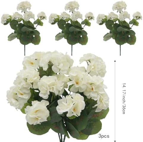 3Pcs Artificial Geraniums Silk Flowers UV Resistant