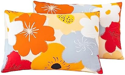SUSYBAO Queen Pillowcases Set of 2 Orange Flower Print