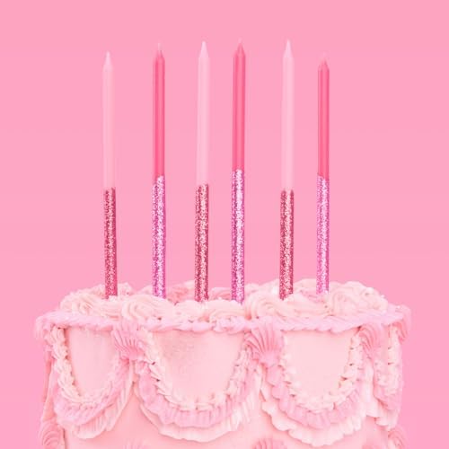 XO Fetti 10 Pink Glitter Birthday Candles