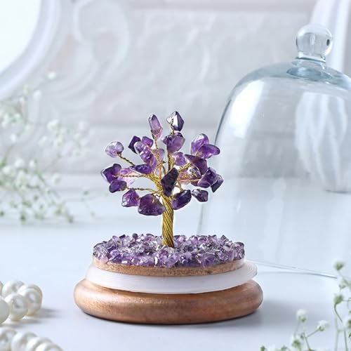 Amethyst Crystal Tree with Glass Dome Feng Shui Decor 1