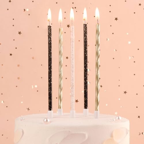 PHD CAKE Gold Black White Long Thin Birthday Candles